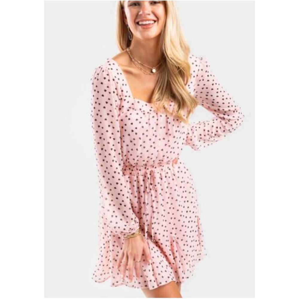 Boho 1950s pinup pink red heart stretch puff sleeve mini ruffle NEW Renaissance